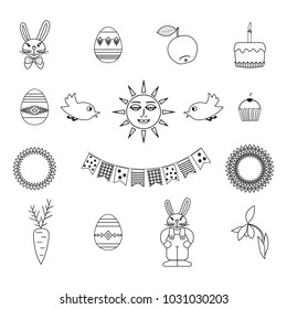 Easter icons set. Line style vector design.