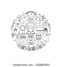 Easter icons set. Line style vector design. Festive illustration.