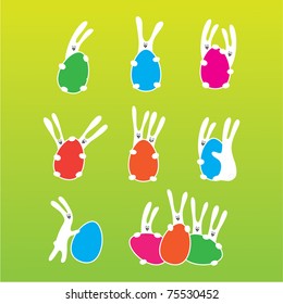 Easter Icons set - rabbits and eggs