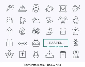 Easter icons thin line. Vector religion set.