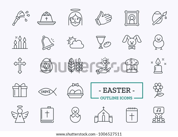 Easter icons thin\
line. Vector religion\
set.