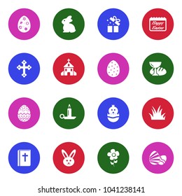 Easter Icons. White Flat Design In Circle. Vector Illustration. 