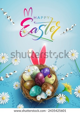 Similar – Image, Stock Photo Easter eggs with delicate gypsophila in a wooden basket