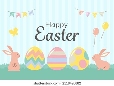 ilustración de Semana Santa con conejitos y huevos de Pascua