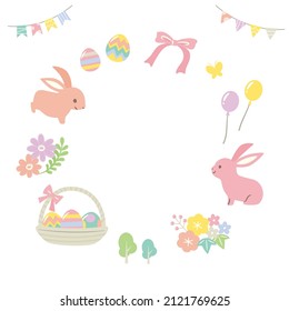 easter illustration with bunnies and easter eggs