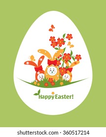Easter illustration with bunnies on the lawn
