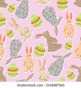 Easter illustration. Easter Bunnies. Vector seamless Pattern. Light background, wallpaper, cartoon style