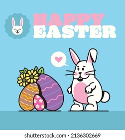 easter illustration with the bunny happy to find an easter egg