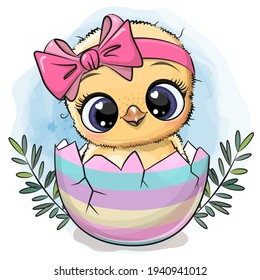 Easter illustration of a cute chicken hatched from the egg