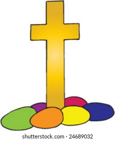 easter illustration with eggs and cross