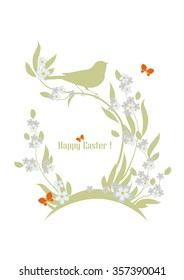 Easter illustration with flowers and bird