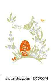 Easter illustration with flowers, eggs and bird