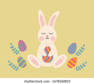 Ilustración de Pascua.Feliz Pascua. Buen conejito de Pascua. Huevos de Pascua.