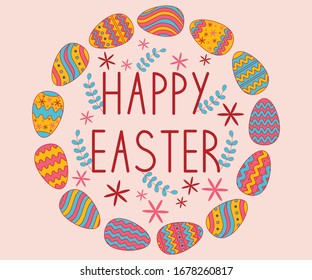Easter illustration. Happy Easter. Easter eggs. Easter concept. Usable for landing page, website template. Vector illustration