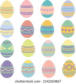  Easter illustration. Happy Easter, Set of easter eggs.