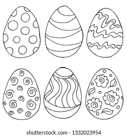 Easter illustration. Happy Easter. A set of hand drawings, Easter eggs Collection of images of Easter eggs. Outline drawing