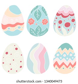 Easter illustration. Happy Easter. A set of hand drawings, Easter eggs. Collection of drawings without contour. Pastel palette