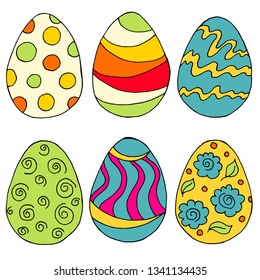 Easter illustration. Happy Easter. A set of hand drawings, Easter eggs Collection of images of Easter eggs. Yellow-green palette