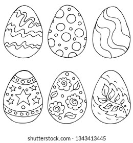 Easter illustration. Happy Easter. A set of hand drawings. Collection of images of Easter eggs. Outline drawing