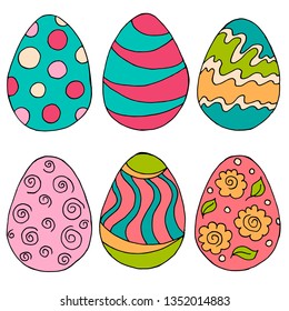 Easter illustration. Happy Easter. A set of hand drawings, Easter eggs Collection of images of Easter eggs. Rose Green Palette