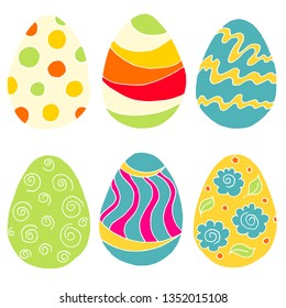 Easter illustration. Happy Easter. A set of hand drawings, Easter eggs. Collection of drawings without contour. Yellow-green palette