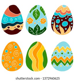 Easter illustration. Happy Easter. A set of hand drawings, Easter eggs. Collection of drawings without contour. Solar palette