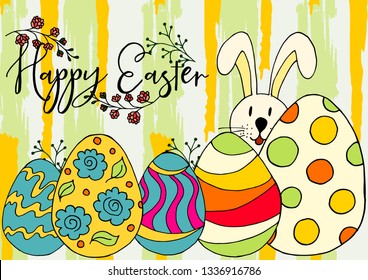 Easter illustration. Holiday card, wrapping. Easter bunny. Easter poster, banner, flyer, promotion, sale. Happy Easter