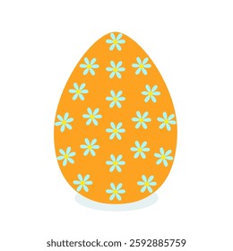 Easter illustration of orange egg with blue and yellow daisy patterns. Simple vector design for Easter cards, seasonal decorations, gift wraps, wallpapers, and stickers. EPS 10