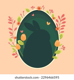 Easter illustration with a rabbit, flowers, Easter eggs, background, banner, seasonal card, Spring, Vector	
