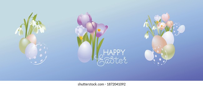 easter illustration. vector flowers, and eggs. Suitable for the design of Easter cards, gifts, flyers, banners