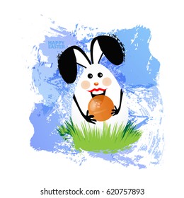 Easter illustration for your design. Cheerful egg-rabbit symbol of a happy Easter on a watercolor background. 