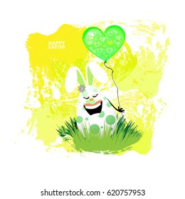 Easter illustration for your design. Cheerful egg-rabbit symbol of a happy Easter on a watercolor background. Isolated on white.  
