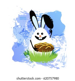 Easter illustration for your design. Cheerful egg-rabbit symbol of a happy Easter on a watercolor background. Isolated on white.  
