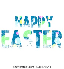 Easter inscription blue in multicolored circles. Easter. Vector illustration