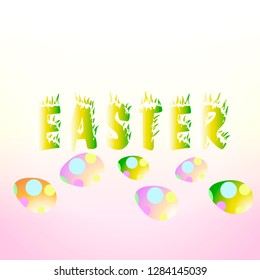 Easter inscription. Easter eggs of different colors. Easter. Vector illustration