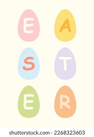 Easter inscription with Easter eggs. Vector illustration in cartoon style