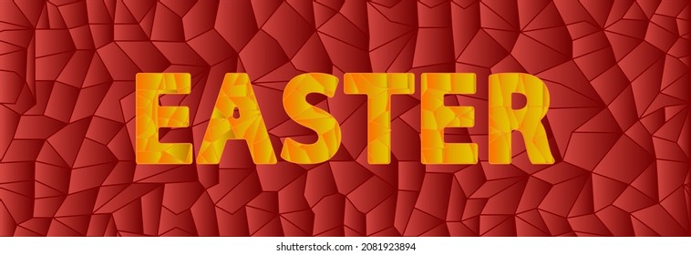 Easter inscription in orange letters on a bright red seamless background. 