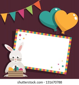 easter invitation card with rabbit, balloons and bunting, eps 10 file with transparencies