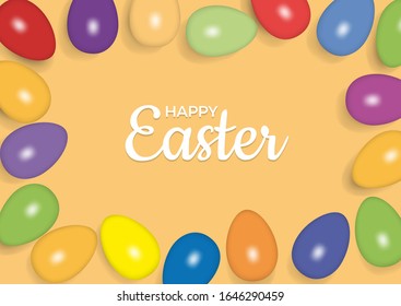 Invitación a la Semana Santa con huevos de fondo amarillo, ilustración vectorial y espacio de copia