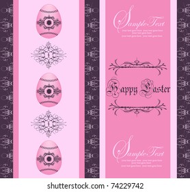easter invitation with three  pink eggs