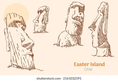 Easter Island - Chile hand drawing vector illustration 