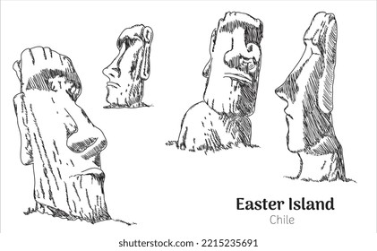 Easter Island - Chile hand drawing vector illustration 