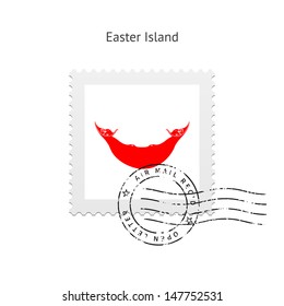 Easter Island Flag Postage Stamp on white background. Vector illustration.
