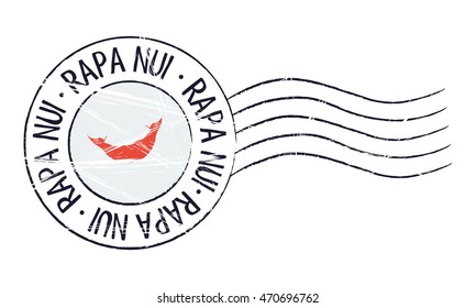 Easter Island grunge postal stamp and flag on white background