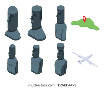 Easter Island icons set. Isometric set of Easter Island vector icons for web design isolated on white background