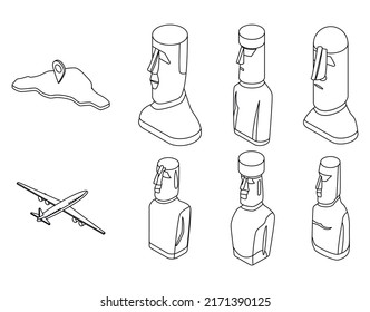 Easter Island icons set. Isometric set of Easter Island vector icons outline isolated on white background