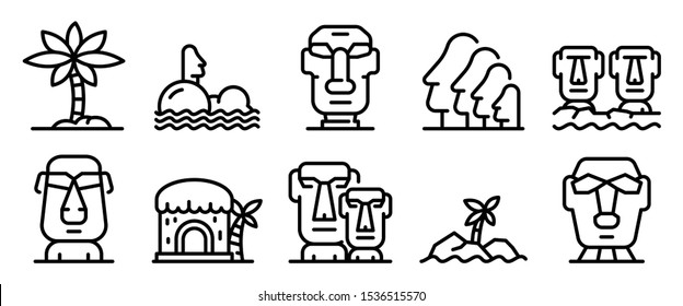 Easter Island icons set. Outline set of Easter Island vector icons for web design isolated on white background