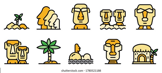 Easter Island icons set. Outline set of Easter Island vector icons thin line color flat on white