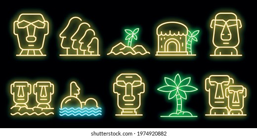 Easter Island icons set. Outline set of Easter Island vector icons neon color on black