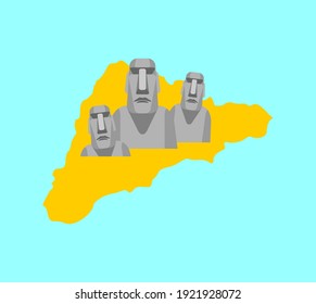 Easter Island map and Moai idol. Ancient statues. vector illustration